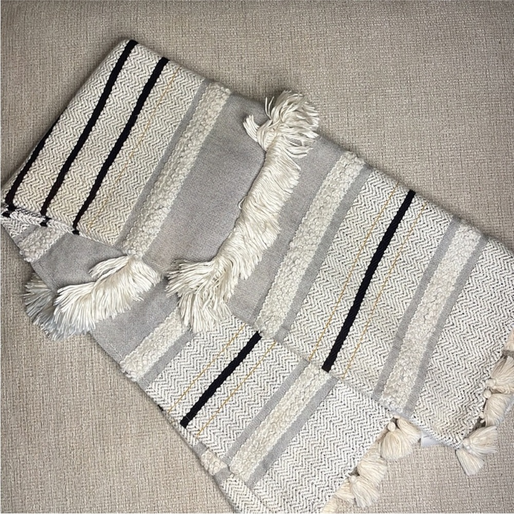 Anthropologie Gray, black, and Cream Striped Throw Blanket